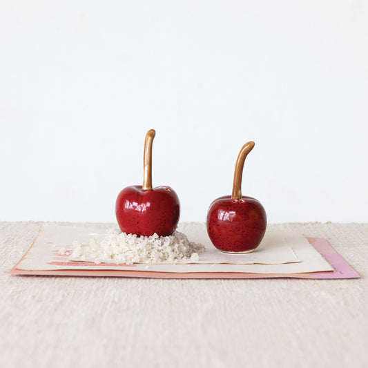 Stoneware Cherry Shaped Salt and Pepper Shakers