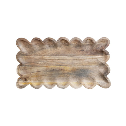 Mango Wood Tray with Scalloped Edge