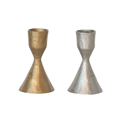 Rustic Forged Cast Iron Taper Holder, Pair