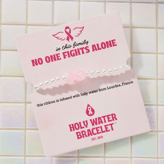 Holy Water Bracelet - Holy Water Pink Ribbon Awareness Bracelet In Crystal Pearl