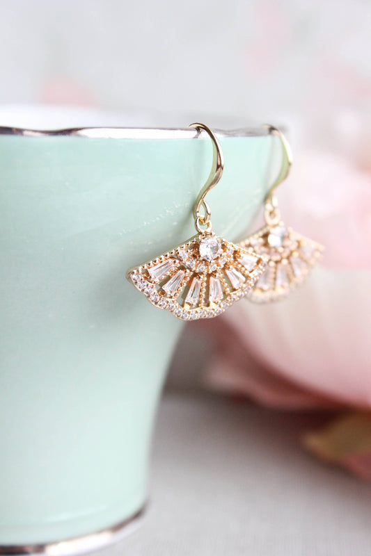A Pocket of Posies - Art Deco Fan Earrngs: Gold