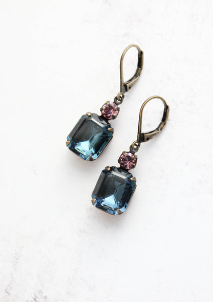 A Pocket of Posies - Midnight Blue Earrings | Vintage Glass | Navy Drop Earrings