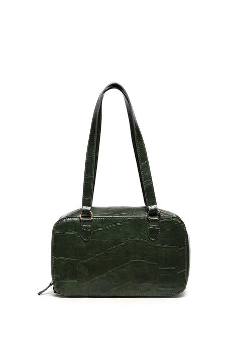 Jackie Faux Croc Boston Shoulder Bag