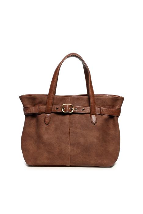 Toffee Geneva Medium Sueded Belted Tote Crossbody
