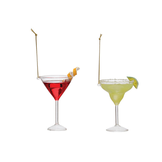 Approximately 4-1/4"H Glass Cocktail Ornament, 2 Styles