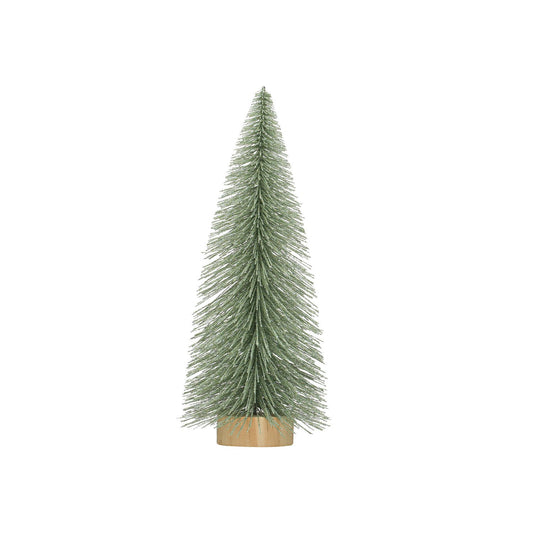5-1/2" Round x 12"H Plastic Bottle Brush Tree w/ Glitter & Wood Base, Mint Color