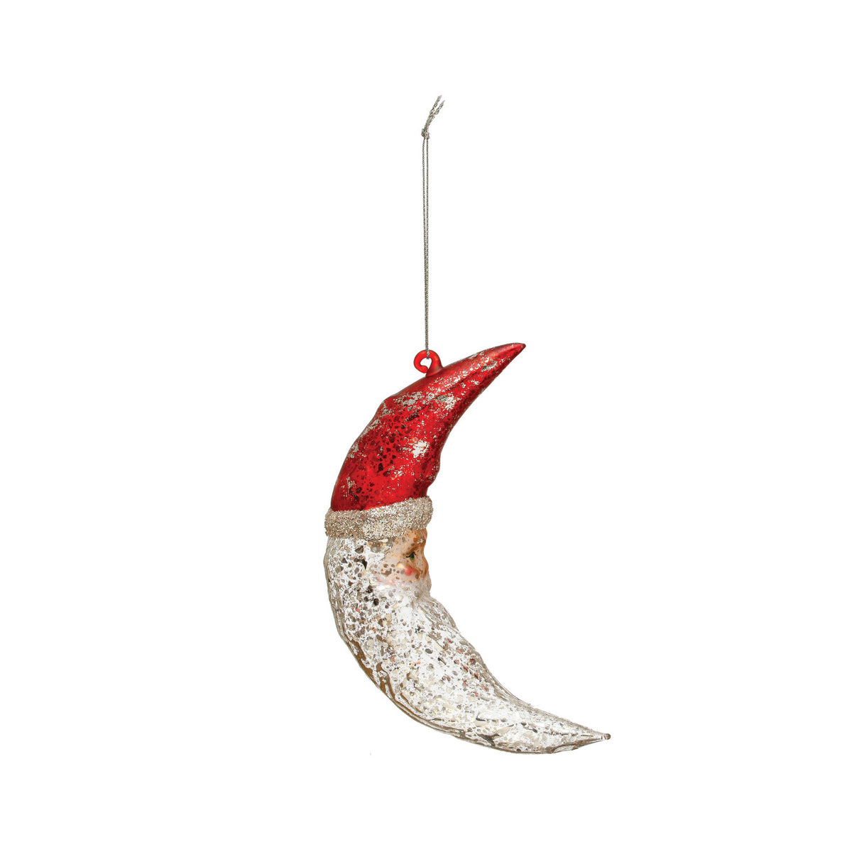Mercury Glass Santa Moon Ornament w Glitter