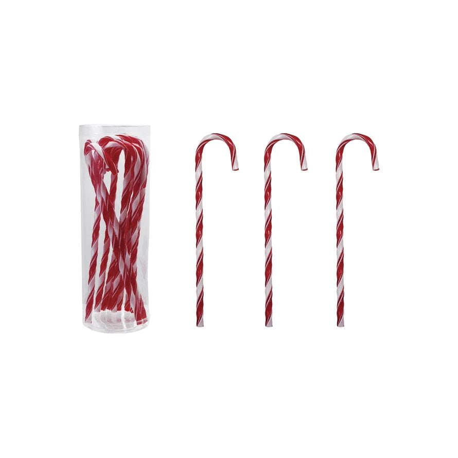 Plastic Candy Cane Drink Stirrers with Stripes, Set of 10