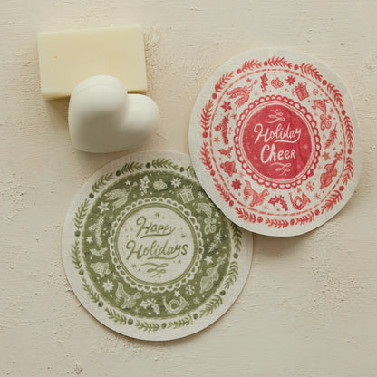 Reusable Cellulose Sponge Cloth with Holiday Design & Saying, 2 Styles