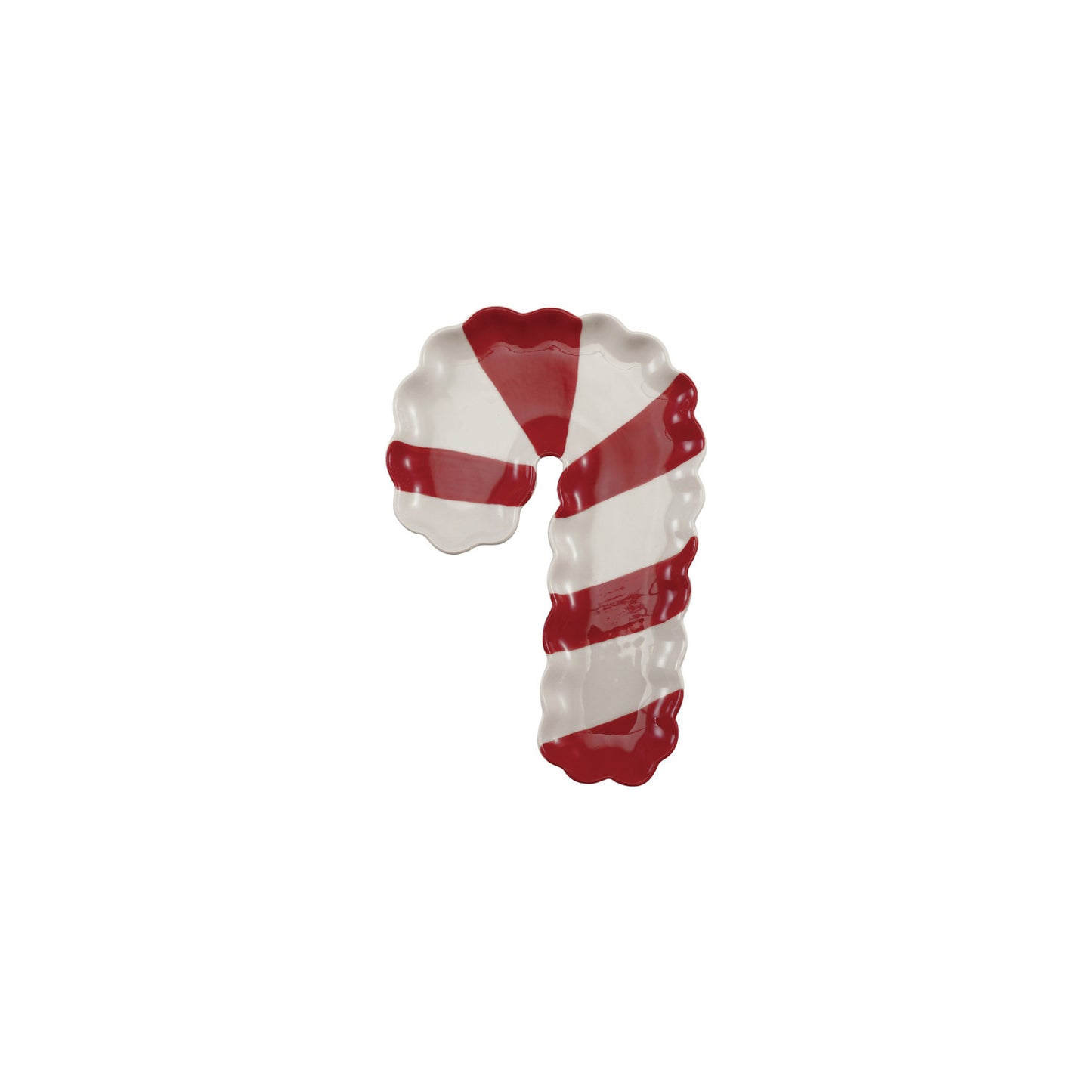 Stoneware Scalloped Striped Candy Cane Shaped Dish, Red & Whit