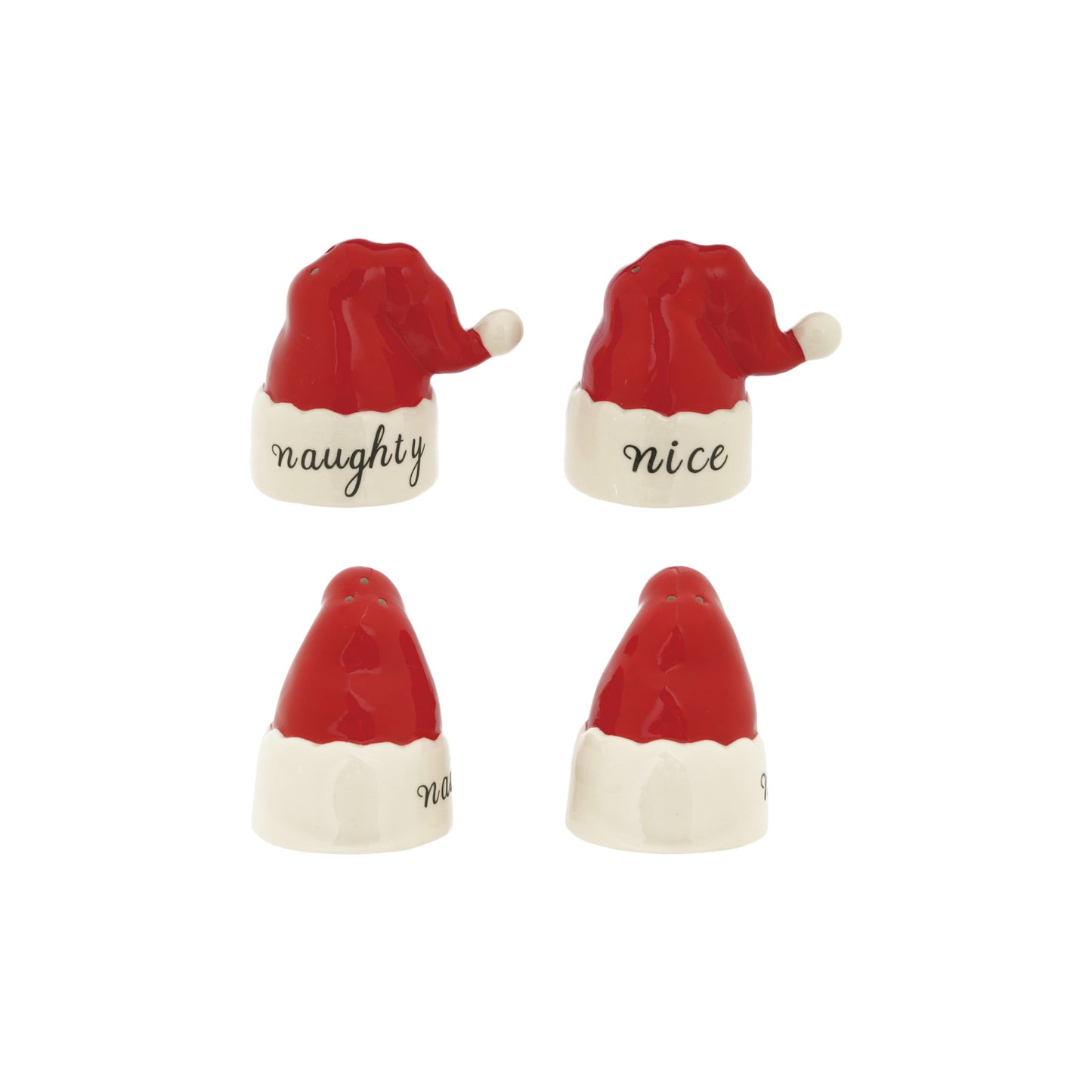Hand-Painted Stoneware Santa Hat Shaped Salt & Pepper Shakers, Set of 2