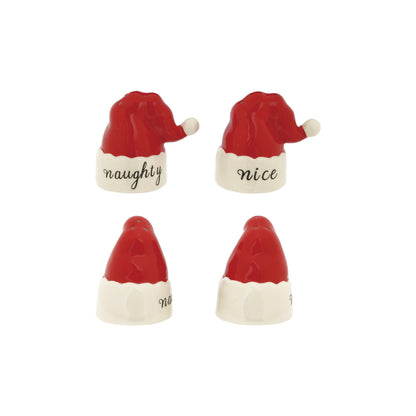 Hand-Painted Stoneware Santa Hat Shaped Salt & Pepper Shakers, Set of 2