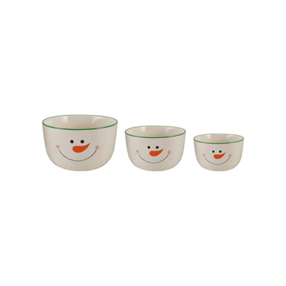Stoneware Nesting Bowls with Snowman Face