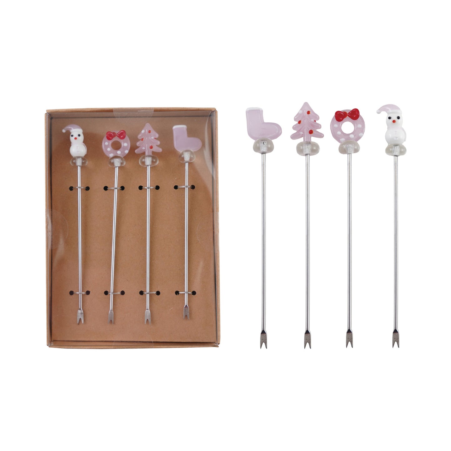 Stainless Steel Appetizer Picks With Hand Blown Glass Icons