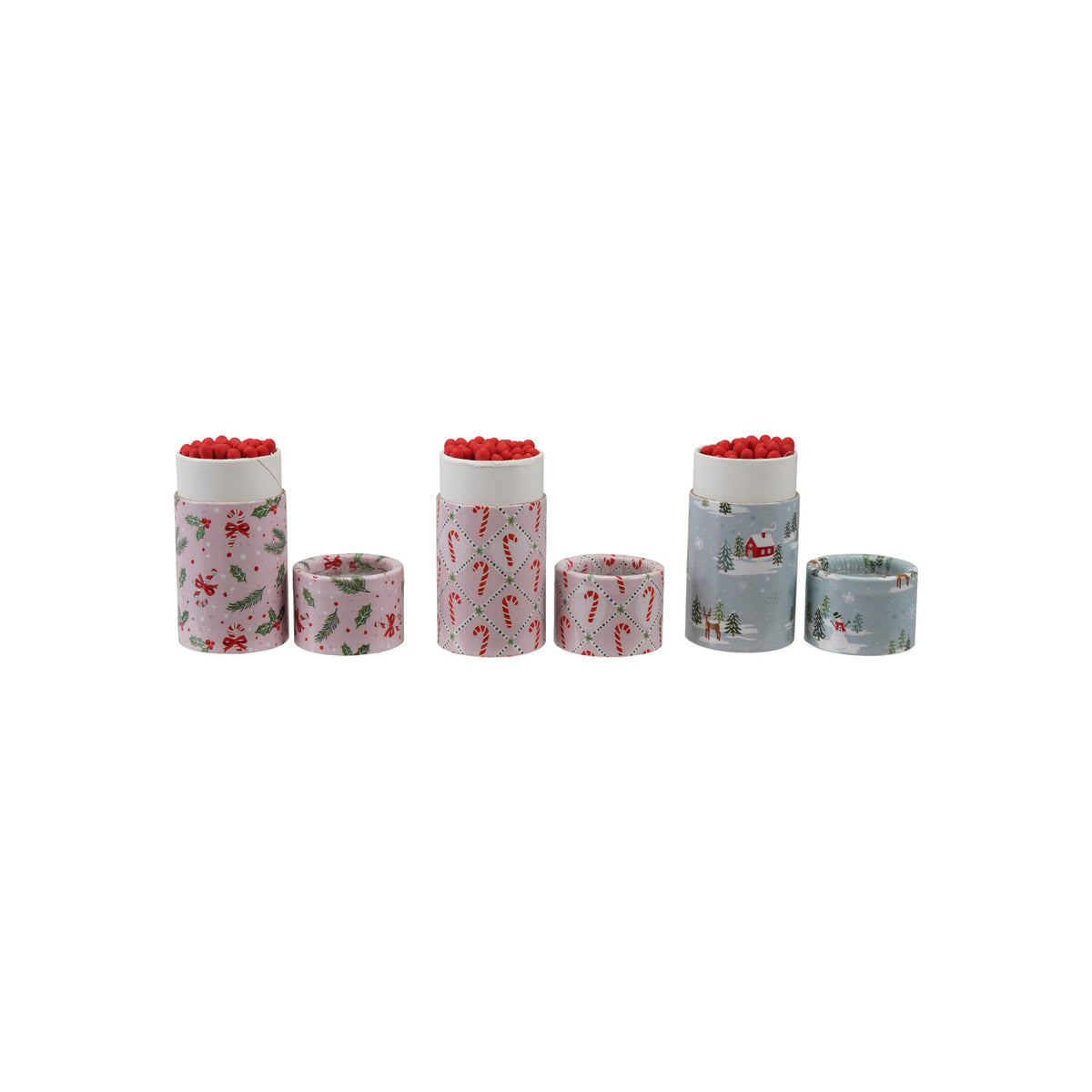Safety Matches in Tube Matchbox with Holiday Pattern, 3 Styles