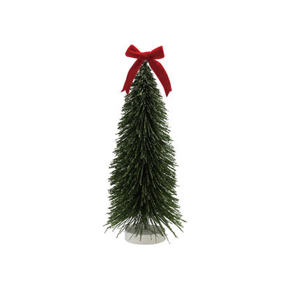 Plastic Bottle Brush Tree with Glitter, Velvet Bow & MDF Base