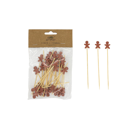 Bamboo Single Use Skewers with Gingerbread Shaped Handles, Set of 50