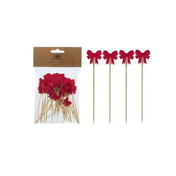 Bamboo Single Use Skewers with Bow Shaped Handles, Set of 50