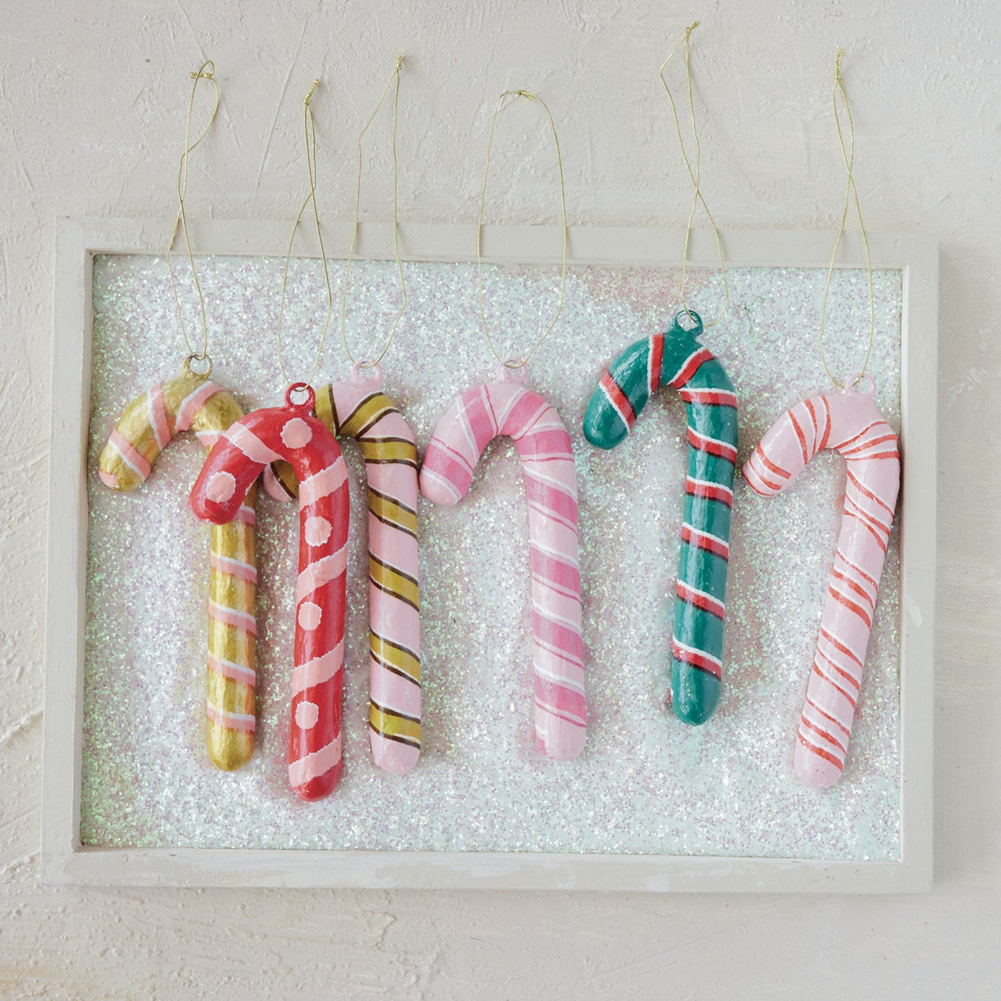 Striped Candy Cane Ornament, Metal and Paper Mache