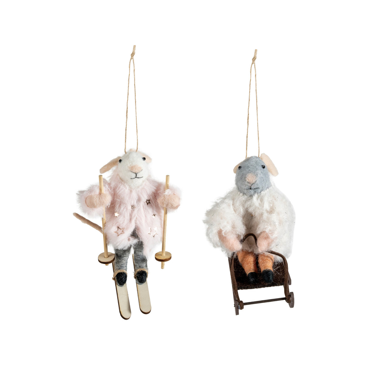 Wool Felt Mouse on Sleds/Ski