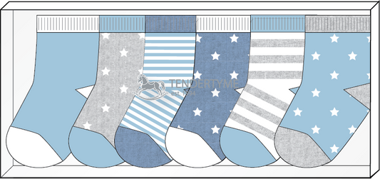 Rose Textiles - Stars 6 Pack Socks-Blue