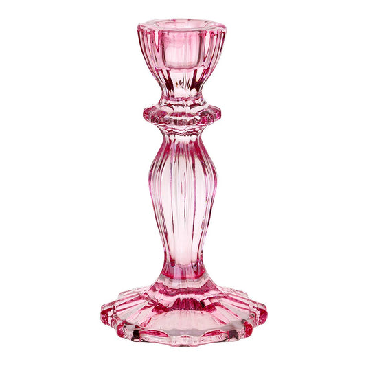 Pink Glass Candlestick Holder, a pair