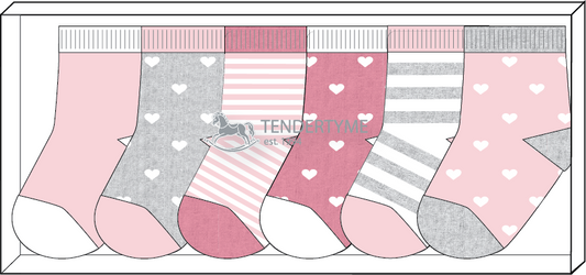 Rose Textiles - Stars 6 Pack Socks-Pink