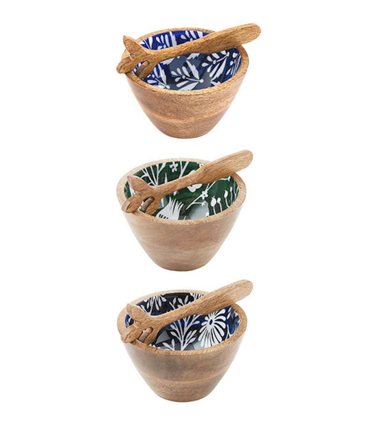 Mango wood dip bowl set/2