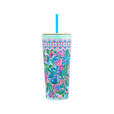 Acrylic Tumbler with Straw, Garden Plaid - Lifeguard Press